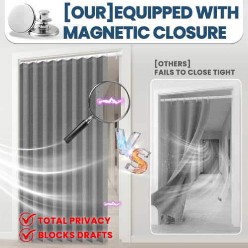Image of AJAZZ Blackout Sliding Door Curtains with Curtain Rods 52-63 in Length, Magnetic Door Curtain for Bedroom Living Room Doorway Curtain Sets (1 Panel, 72 W x 78 L, Dark Grey)