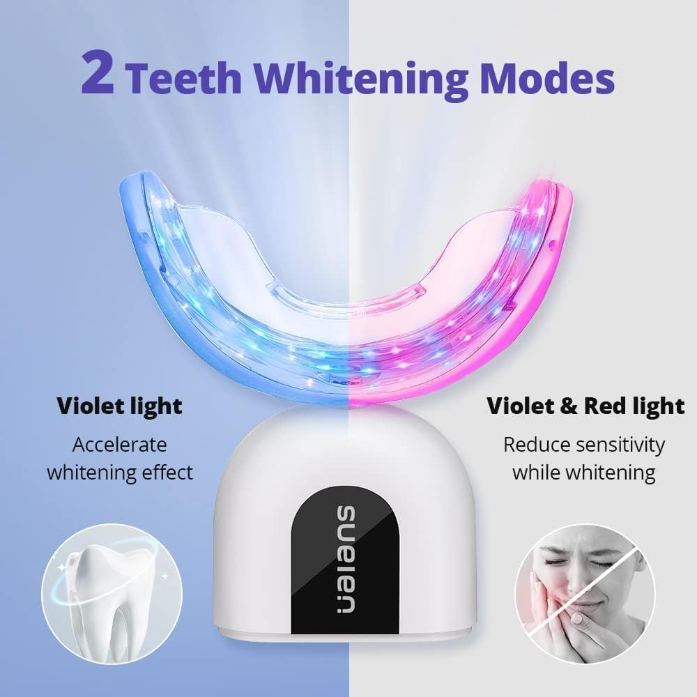 Kit Sbiancamento Dentale, Sbiancamento dei Denti Professionale, 32 x Lampada blu e Rosso, 3 Gel Sbiancante, Gel Lenitivo, Senza Sensibilità, Denti Bianchi a Casa in 10 Minuti