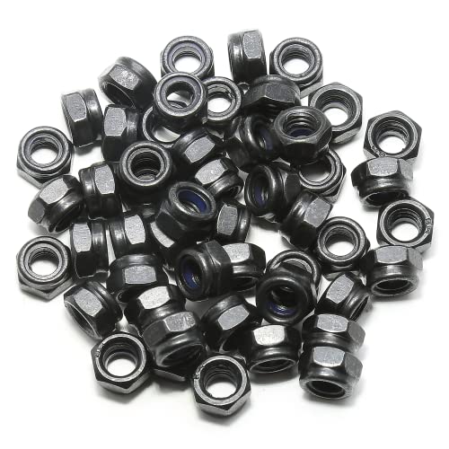 BokWin 50PCS M3 x 0.5mm Nylon Insert Hex Lock Nuts Black Zinc Plated Nylon Lock Nuts Anti-loosening self-Locking nut