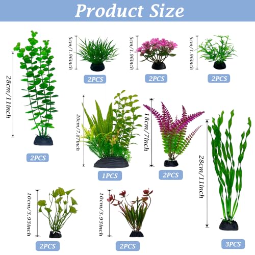 Image of Artificial Aquarium Plants,18 Pcs Fish Tank Plants Decorations Aquarium Grass Decor Plastic Plants,Betta Fish Tank Accessories,Small to Large,Tc1803