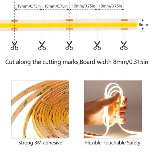 GOMING DC 12V COB LED Strip Light Natural White 4000K IP65 Waterproof 16.4ft(5M) 1560LEDs CRI 93+ Uniform Glow Flexible LED Tape Lights for DIY Bedroom Kitchen Home Decor(No Power Supply) - Image 2