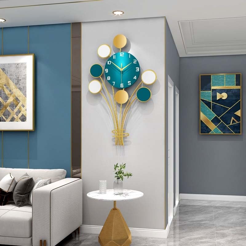Orologio da parete moderno e silenzioso, movimento al quarzo senza ticchettio, design elegante for soggiorno e ufficio, decorazione for la casa, oro e verde.(Small)