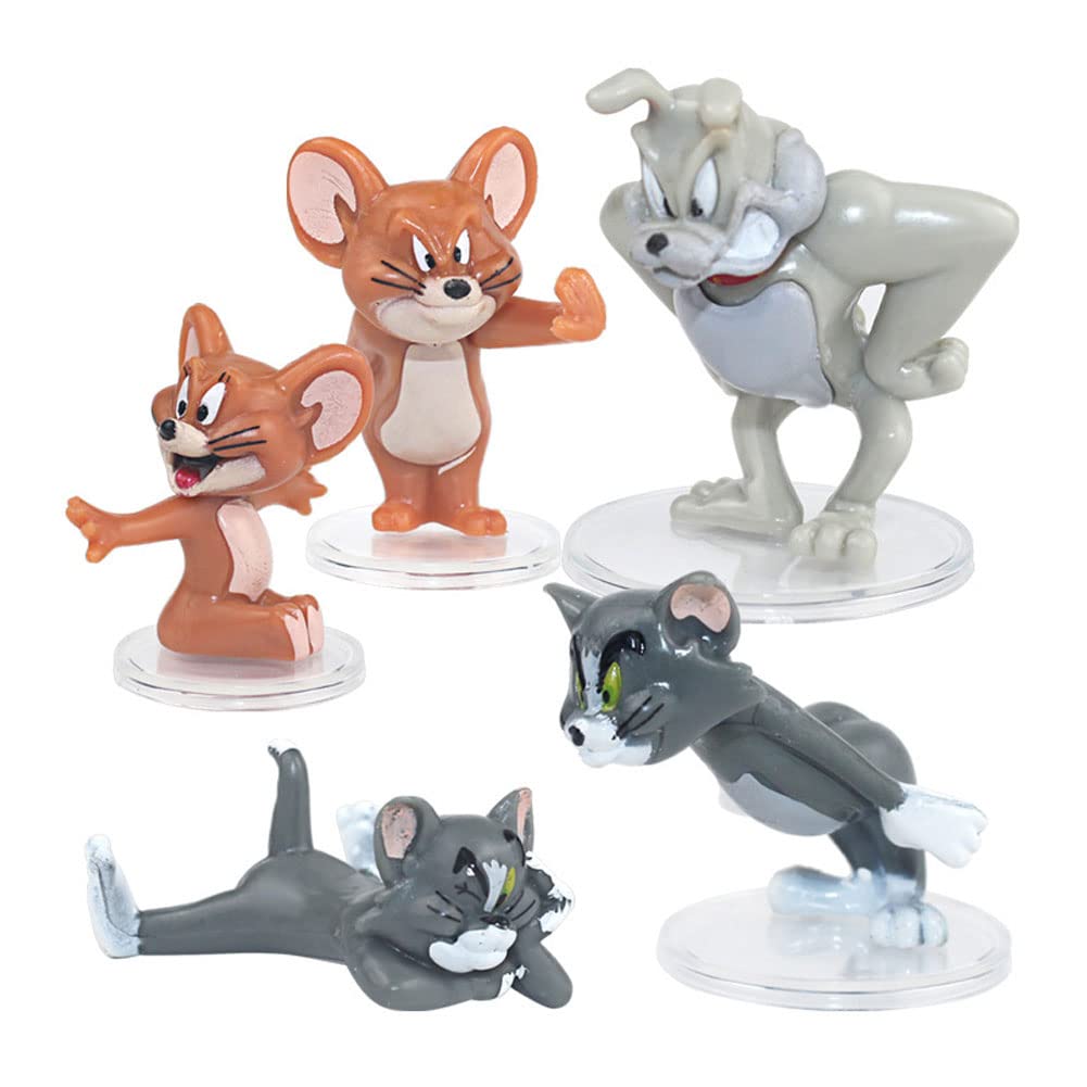 5 pieces Tom and Jerry Cake Decoration Action Figures, Tom & Jerry Mini Figures Set, Paper Cake Toppers, Mini Cartoon Figures for Kids Birthday Decor Ornaments Party