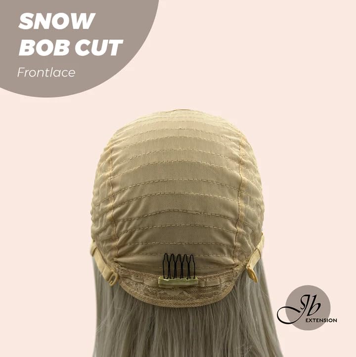 Miniatura 8 de Peluca de encaje frontal SNOW Bob corte blanco pelucas rectas para mujer, pelucas sintéticas naturales para uso diario (pelucas de cabello natural)
