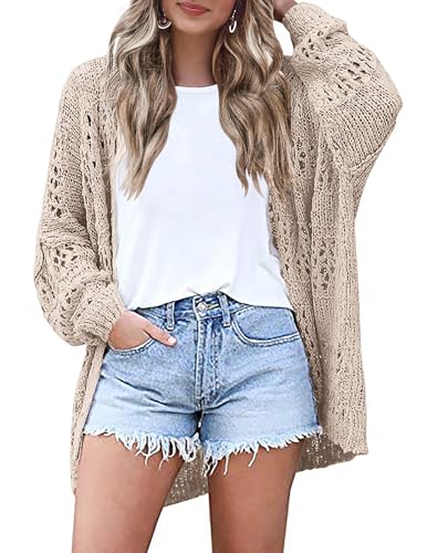 Image of HOTOUCH Lightweight Crochet Cardigan for Women Long Sleeve Open Front Knit Oversized Cardigans Sweaters