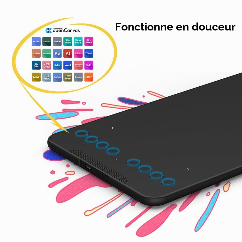 XP-PEN Deco mini7 v2 Tablette Graphique 7x4 Pouces Stylet 16K(16384) Niveaux de Pression avec Inclinaison 60 Degrés Compatible avec Windows Mac Android