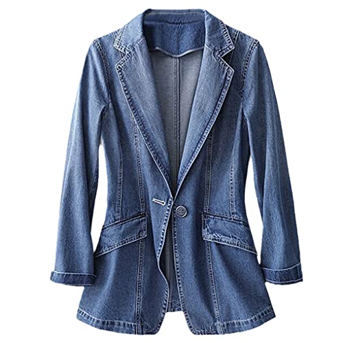 Spring Autumn Vintage Suit Women Denim Jacket Coats Casual Tops Loose Suit Outwear Cowboy Blazer