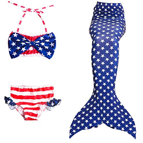 Preisvergleich Produktbild KJGFD Mädchen Meerjungfrauenschwanz Zum Schwimmen mit Meerjungfrau Flosse- Prinzessin Cosplay Bademode für das Schwimmen mit Bikini Set und Monoflosse, 3 Stück Set,120