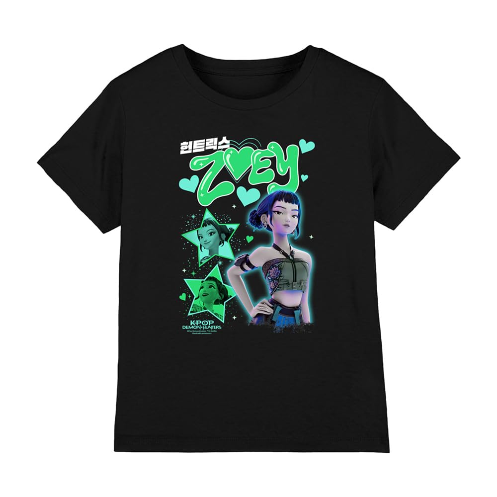 Kpop Demon Hunters Huntrix Zoey Popstar Kids T Shirt, Black, 9-11