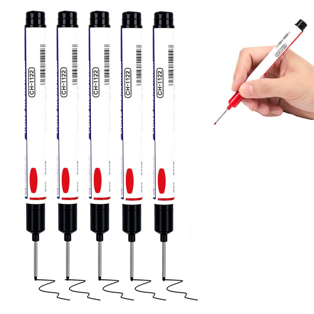 Long Head Deep Hole Marker, 2024 Upgrade Permanent Markers Carpenter Ink Marker Pens, Waterproof Colorful Carpenter Pen Construction Markers Marking Tool for Bathroom Woodworking (Black)