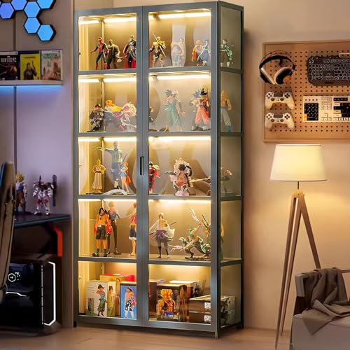 Scribora Standvitrine mit Acrylglas, 5 Böden Glas Vitrinenschrank, Dreiseitiger Transparenter...