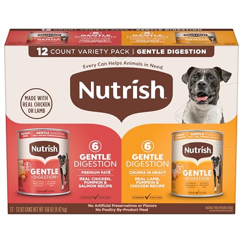 Nutrish Gentle Digestion Premium Paté and Chunks in Gravy Variety Pack Wet Dog Food, 13 oz. Can, 12...