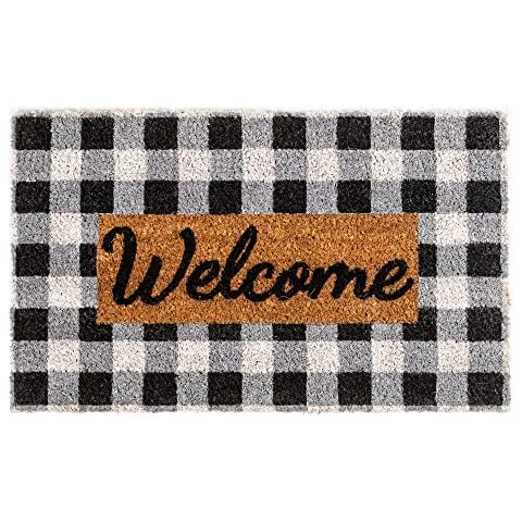 NINAMAR Buffalo Plaid Welcome Door Mat - Natural Coir - 29.5 x 17.5 inch Cover