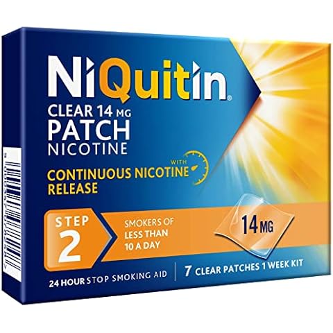 NiQuitin 14 mg Nicotine Patch - Step 2 - Stop Smoking Aid Therapy - 7 Clear Patches for 1 Weeks Treatment - 24h Craving Control - Invisible Nicotine Patches,7 Count (Pack of 1) Cover
