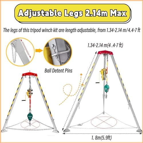 Kit de trípode de entrada para espacios reducidos con cabrestante de 1200/1800/2500 libras y arnés de seguridad, sistema de rescate de aluminio, dispositivo de autobloqueo para protección contra