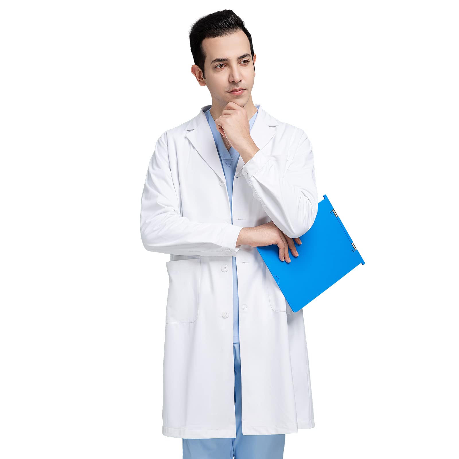 VIAOLI Lab Coat for Men Short Sleeve White Lab Coat Professional Doctor's Lab Coat Medical Scrubs Coat, Unisex (M,Long sleeves,Medium)