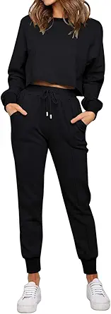 ZESICA Women's Long Sleeve Crop Top and Pants Pajama Sets 2 Piece Jogger Long Sleepwear Loungewear Pjs Sets