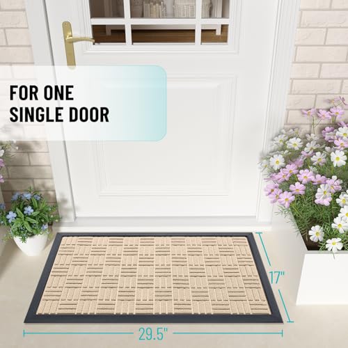 Image of OLANLY Front Door Mat Outside Entrance 29.5x17, Absorbent, Heavy Duty Sturdy Natural Rubber Doormat Indoor Outdoor, Non-Slip, Stain and Fade Resistant, Low Profile Floor Mat for Entryway, Latte White