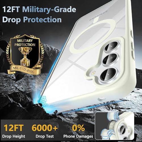 Image of DIZORO Compatible Samsung Galaxy A56 5g Case,Compatible with MagSafe, Non Yellow Military-Grade Drop Protection & Hard PC Back Cover Slim Transparent Anti-Scratch Shockproof Phone Case- MagWhite