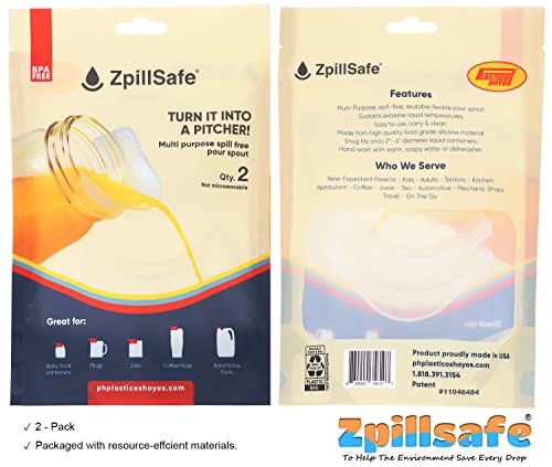 Zpillsafe 2-Pack Silicone Made On The Go Pour Spout For 2”- 4” Size Liquid Containers, Patented Home And Kitchen Reusable Innovative Pitcher Funnel, Clear (Regular Fit) #TOP6