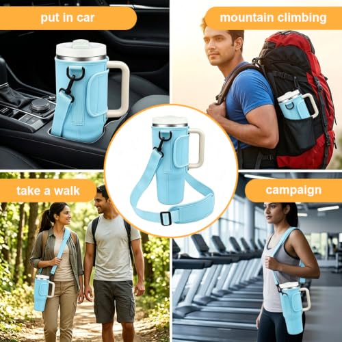 Image of ZIBUYU BrandName 40 oz Water Bottle Carrier Pouch Compatible with 40oz Bottles, Waterproof Water Bottle Holder with Adjustable Shoulder Strap, dust Resistant Travel Carrier Bag for Hiking, Camping,