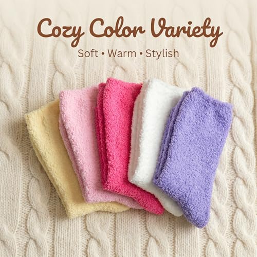 Image of Tipi Toe Womens Fuzzy Crew Socks with Anti Slip Grips Warm Cozy Fluffy Winter Slipper Socks Non Skid Home Socks for Women