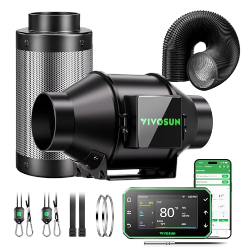 VIVOSUN Kit d‘Extraction d’Air Intelligent Pro 100mm AeroZesh G4 avec GrowHub E42A+, Contrôleur WiFi Température Humidité, Filtre à Charbon Actif et...