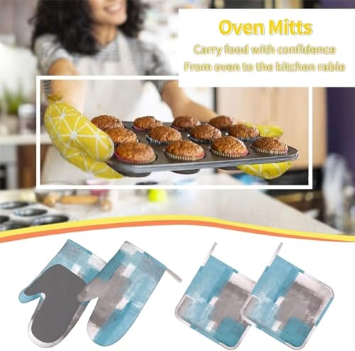 Bokekang POTHOLDER-2024.2.3-8 Grey And Blue Oven Mitts And Pot Holders With Apron Set Of 5 Silicone Abstract Art Grey Blue Kitchen Mitten Gloves And Potholders Cooking Apron Set Heat Resistant Oven Gloves Hot Pads thumb #6