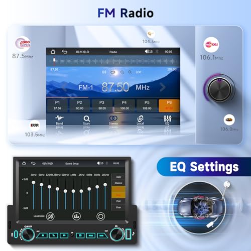 Radio para auto Single Din con pantalla táctil 7 pulg. miniatura 6