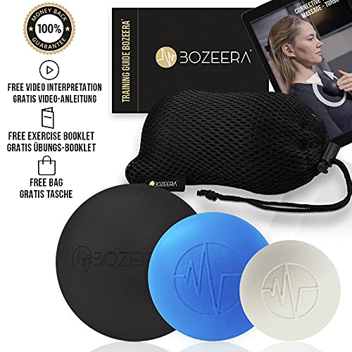 Lacrosse Massageball-Set, Triggerpunkt-Massagebälle, 6 cm, 5 cm und 3 cm, kostenlose Videoanleitung, Booklet und Tasche
