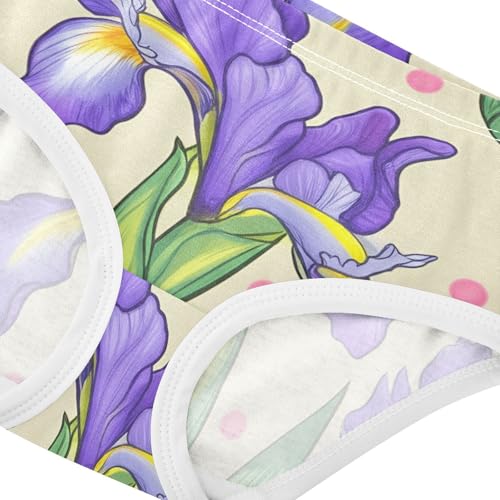 Purple Iris Flowers Green Leaves Beige Girls Underwear Toddlers 2t Cotton Girl Panties Cute Stylish Briefs Undies Kids4