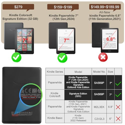 Image of CoBak Premium Case for Kindle Paperwhite & Kindle Colorsoft 7 inch & Hanvon with Hand Strap - Automatic Wake /Sleep, Stylish & Durable, Comfortable Reading & Protection, Compatible with iPhone Stand