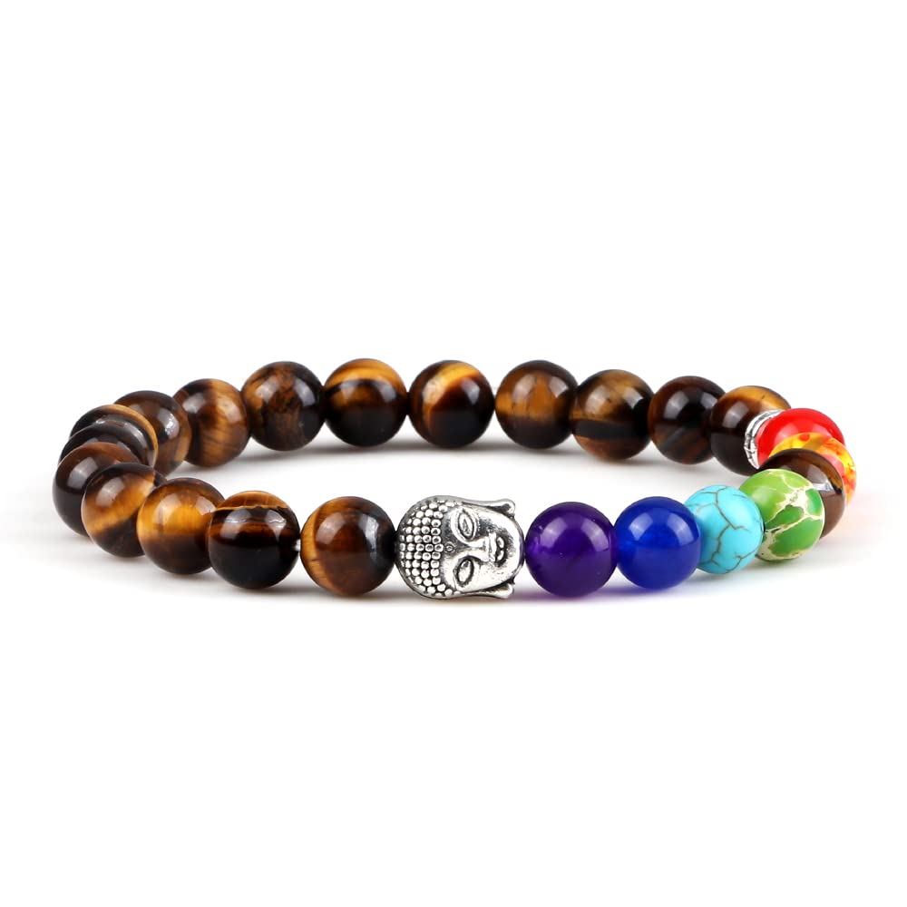 7 Chakra Heilarmband Reiki Buddha Perlen natürlicher Tiger Augenstein Schwarze Lava Onyx Stand Armbänder für Frauen Männer Yoga