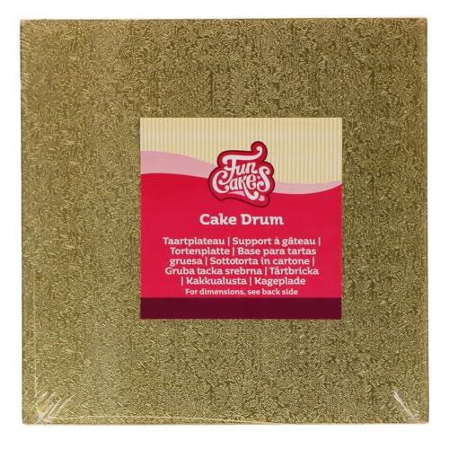 FunCakes Cake Drum Square 25 cm - Gold: Support à Gâteau Carré, Plateau de Présentation pour Gâteaux en Carton, 12 MM, Lot de 1.