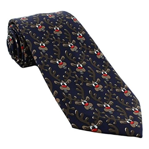 Navy Christmas Rudolph Polyester Tie Cover
