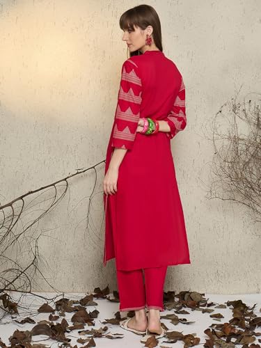 Image of INDO ERA Women's Pure Cotton Floral Printed Calf Length A-Line Kurta & Pant Set (IESTR10990)