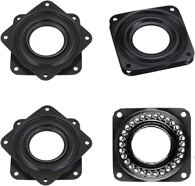 STCRERAG 4 PCS Square Rotating Swivel Plate Black Lazy Susan Turntable Bearing Bar Stool Swivel Plate Replacement 360 Degrees Rotating Tray with Steel Ball Bearings for Bar Stools,Chairs