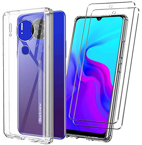 forã€Blackview A80/Blackview A80S Caseã€‘ with Tempered Glass Screen Protector Crystal Soft Clear Shockproof TPU Bumper Transparent Silicone Protective Phone case Cover for Blackview A80 6.2 inch