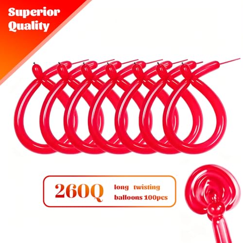 Image of 260 Red Long Balloons for Balloon Garland Thickening Skinny Latex Twisting Animals Modeling Christmas Birthday Wedding Party Festival Decorations 100pcs