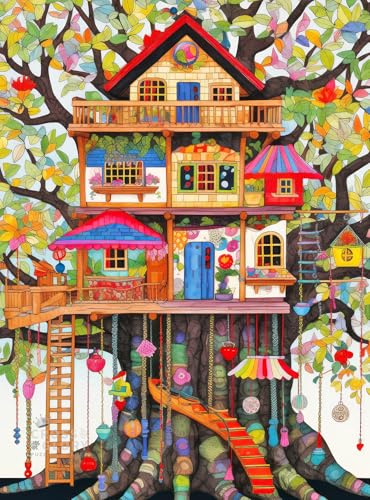 Cross & Glory Jigsaw Puzzles 1000 Pieces for Adults | Fantastical Treehouse Escape | Whimsical Art | Whimsical 1000 Piece Puzzle for Adults | Vibrant Treehouse Puzzle | Satin Finish | 20x27 Inches