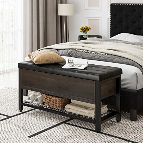 HOSTACK-Storage-Bench-Entryway-Shoe-Bench-with-Flip-Open-Storage-Box-End-of-Bed-Ottoman-Bench-with-Storage-Shelf-and-Padded-Seat-for-Bedroom-Hallway-Dark-Brown HOSTACK Storage Bench Entryway Shoe Bench with Flip Open Storage Box End of Bed Ottoman Bench with Storage Shelf and Padded Seat for Bedroom Hallway Dark Brown