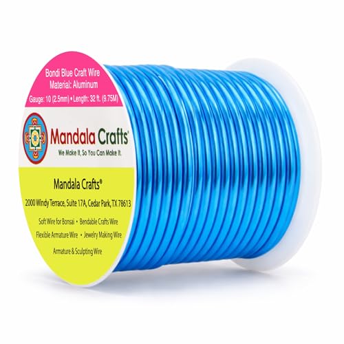 Image of Mandala Crafts 10 Gauge Anodized Aluminum Craft Wire for Jewelry Making - 32 FT Colored Flexible Bondi Blue Wire - Bendable for Bonsai Armature Crafting Sculpting
