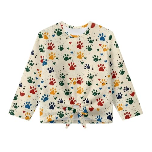 Girl Long Sleeve Shirt Round Neck Pullover Sweatshirts for Tween Girls Casual Blouses with Tie Hem 5-12 Year Old4