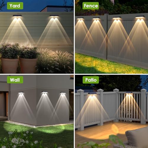 Solar Fence Lights Outdoor Waterproof LED - 3000/4000/6000K 3 Mode, IP65 Waterproof Fence Lights Solar Powered, Solar Wall Lights for Outside, Backyard/Step/Patio/Deck Fence/Stair Railings (12 Pack)