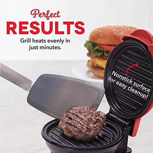 Image of DASH Mini Maker Portable Grill Machine + Panini Press for 4 inch Burgers, Sliders, Sandwiches, Chicken + Other On the Go Breakfast, Lunch, or Snacks with Recipe Guide - Red