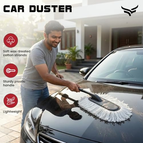 Image of Xtrim Car Duster, Scratch-Free & Lint-Free Car Cleaner Brush with Long Handle, Cotton Car Dust Cleaner with Paraffin Wax Coating for 2X Better Cleaning Performance, Car Cleaning Brush for Exterior