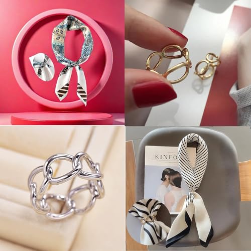 Image of SYWDUDUCLT Scarf Ring for Women's Shawl, Silk Neckerchief, Tshirt, Gold /Sivler, S /M /L, 2 Pcs