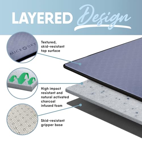 Image of MICRODRY Deluxe Fitness Exercise Yoga Mat for Home & Gym, Extra Thick for High Impact Training, Multi Layered Skid Resistant Surface, Odor Neutralizing with Carrying Strap