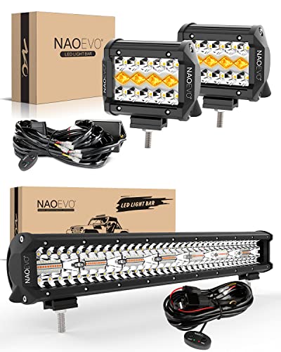 Naoevo 20 Inch 6 Modes Led Strobe Light And Naoevo 4Inch Led Pods Light 3 Modes With Drl/Flashing Light Modes Led Light Bar Kit For Jeep Pickup Truck Boat Tractor Golf Cart #TOP26
