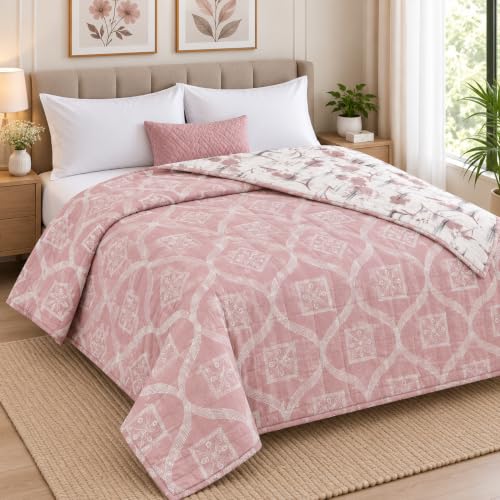 Image of Amazon Brand - Umi Double Bed Dohar Blanket Cotton 160 TC | AC Quilt 84x96 Inches | Three Layer Soft Lightweight Comforter | Trendy Elegant Bedspread
